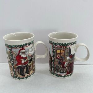 Vintage Dunoon Fine Bone China Coffee Mugs Set of 2 Victorian Christmas New